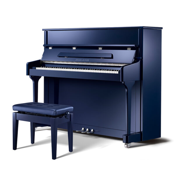 Pearl River EU118S - 46.5″ Classic Studio Upright Piano with Silver Hardware European Series - Polished Blue